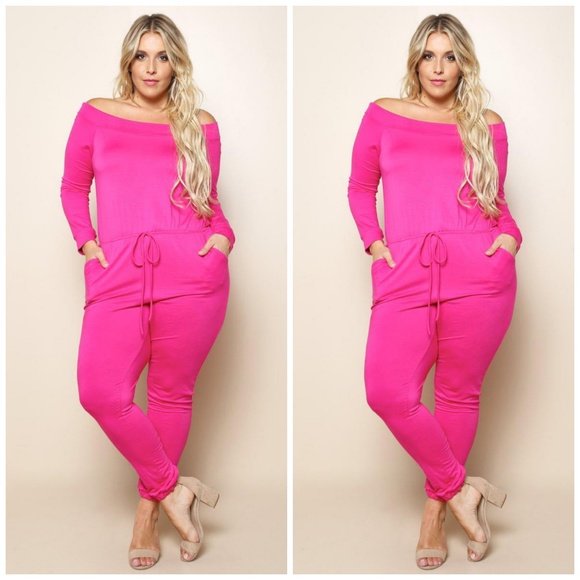 hot pink plus size jumpsuit